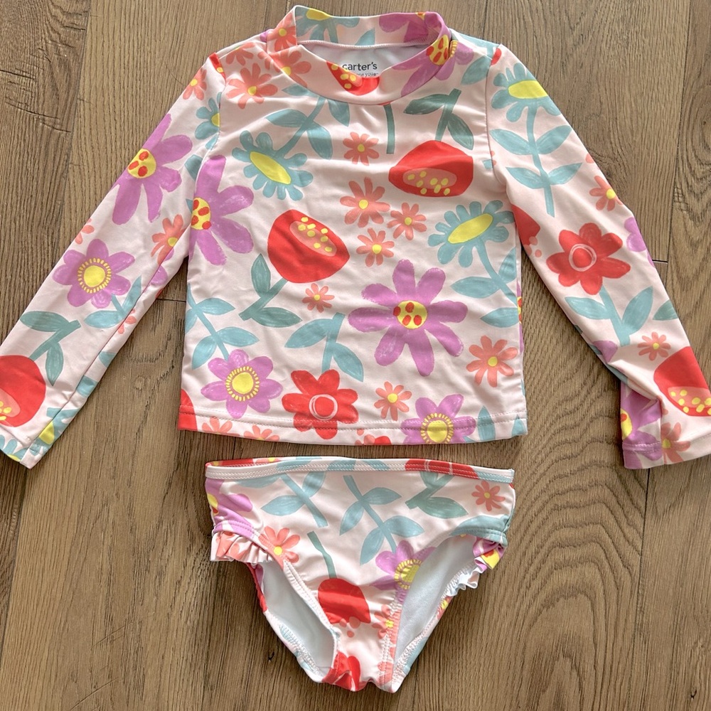 Carter’s Two Piece 3T Girls Swim Suit - Pink with Flowers